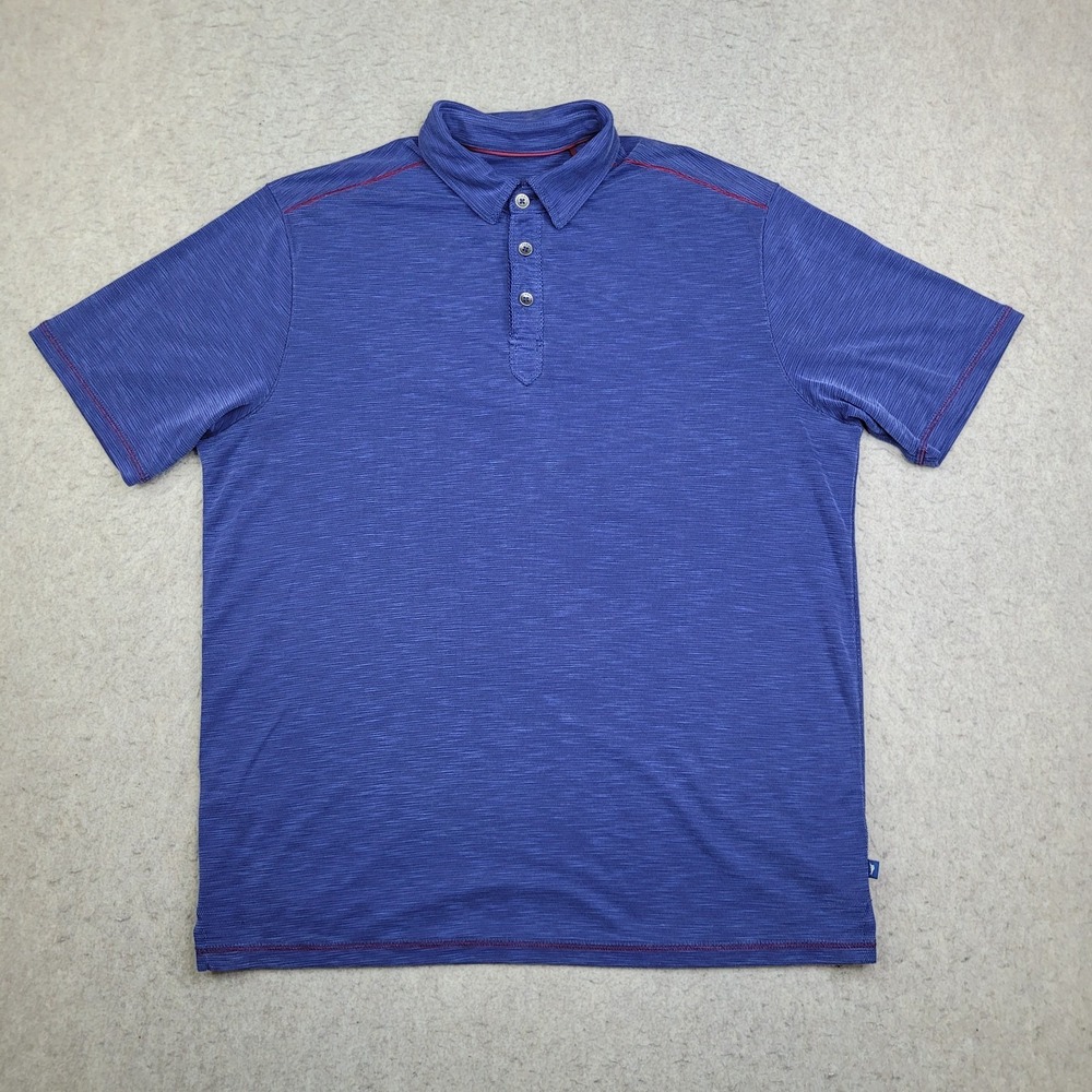 Tommy Bahama Polo Shirt Mens M Blue Short Sleeve‎ Hawaiian Lightweight Stretch